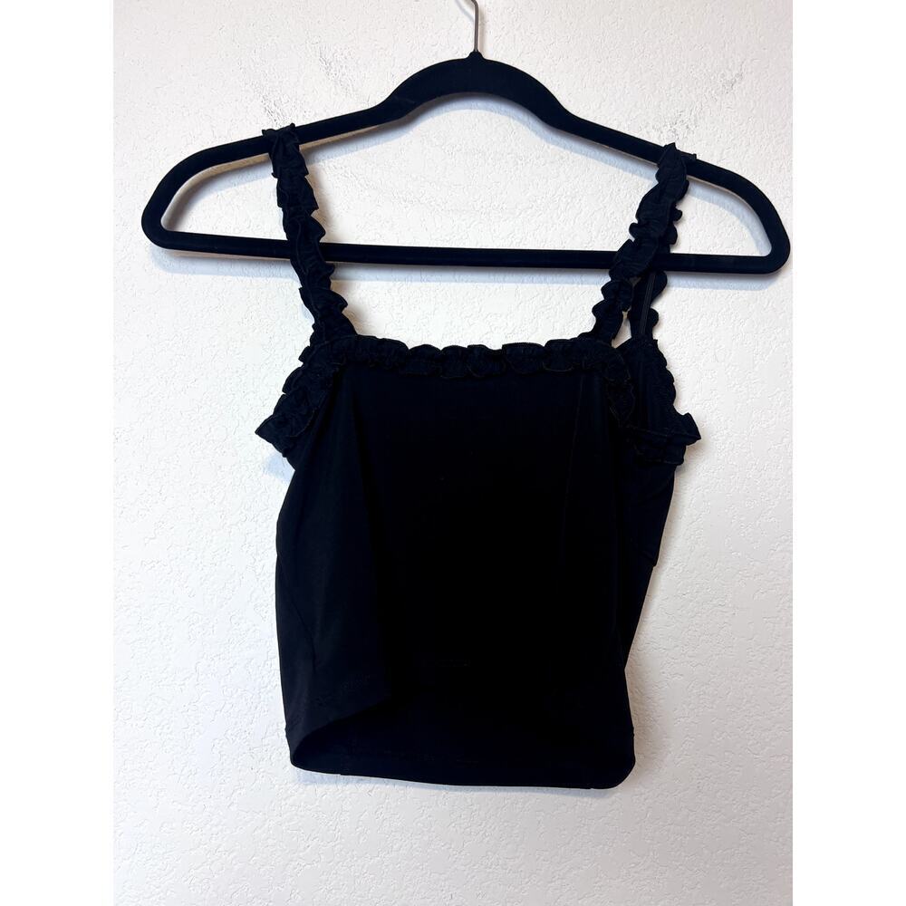 Stylish Aeropostale Black Ruffled Cropped Tank Top M - Picture 4 of 5